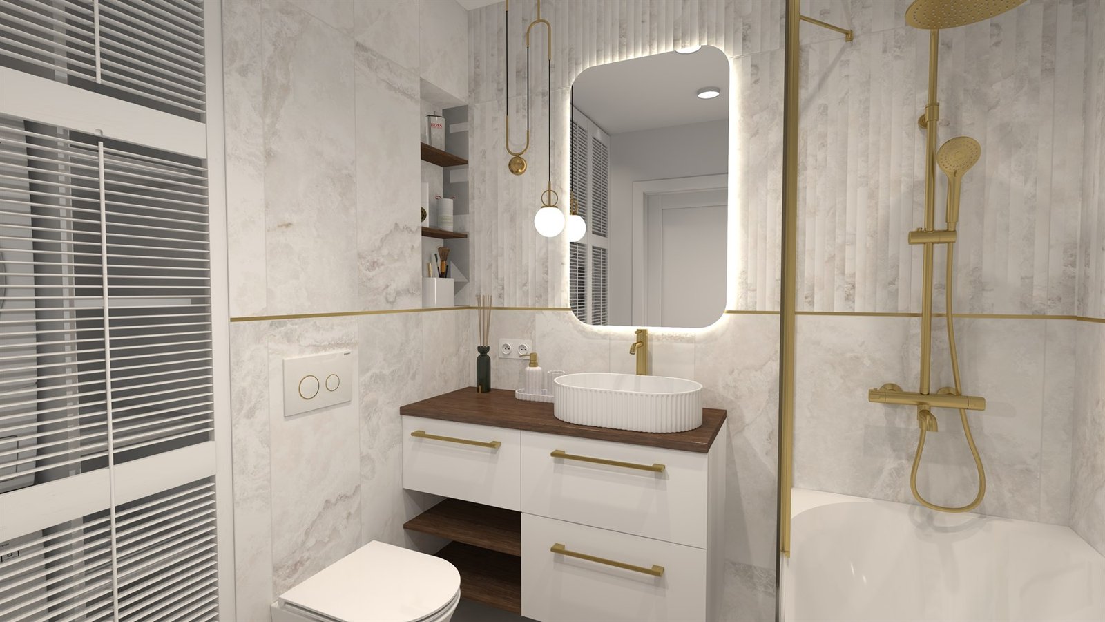 Elegancka łazienka w bloku z wanną wolnostojącą — Inspiracje Mastor